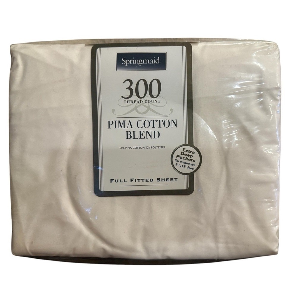 Springmaid Solid Full Fitted Sheet 300 Thread Count Ivory Extra Deep Pockets New